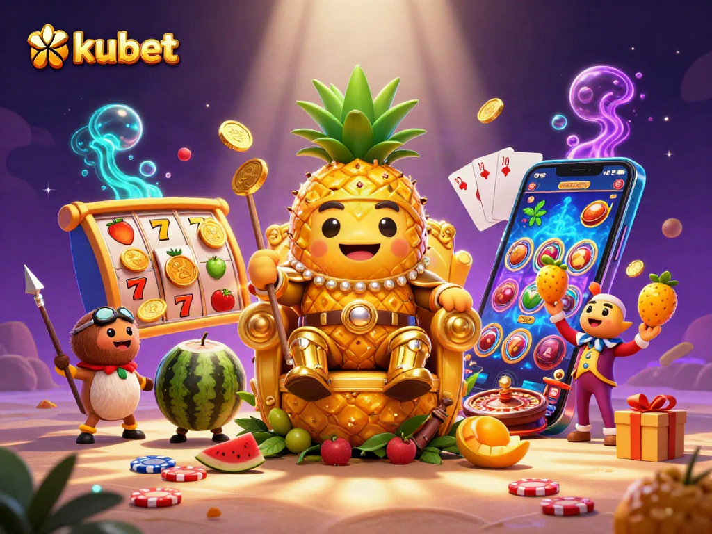 Experience thrilling wins at kubet with vibrant 3D casino characters and spinning slot reels!