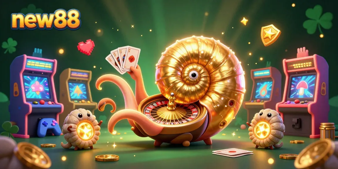 Experience high-stakes excitement at new88 with a dynamic casino scene featuring colorful games and glowing elements.