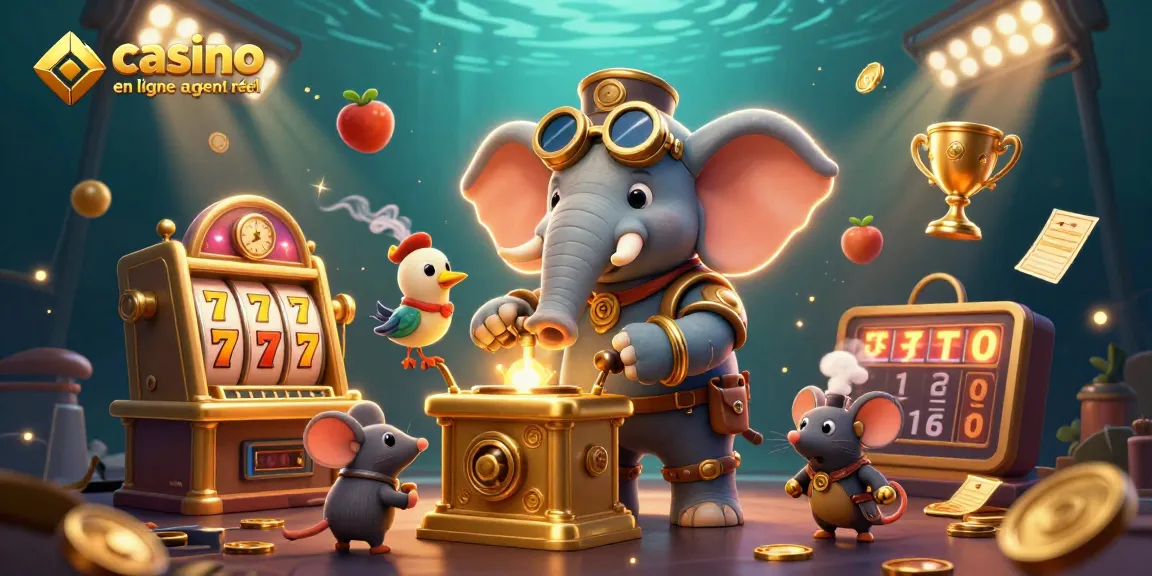 Jouer sur un casino en ligne argent réel avec des machines à sous et un éléphant ingénieur steampunk.