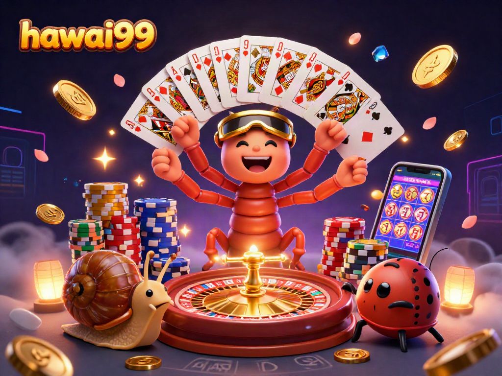 Experience exciting gameplay with hawai99's vibrant casino scene featuring animated characters.