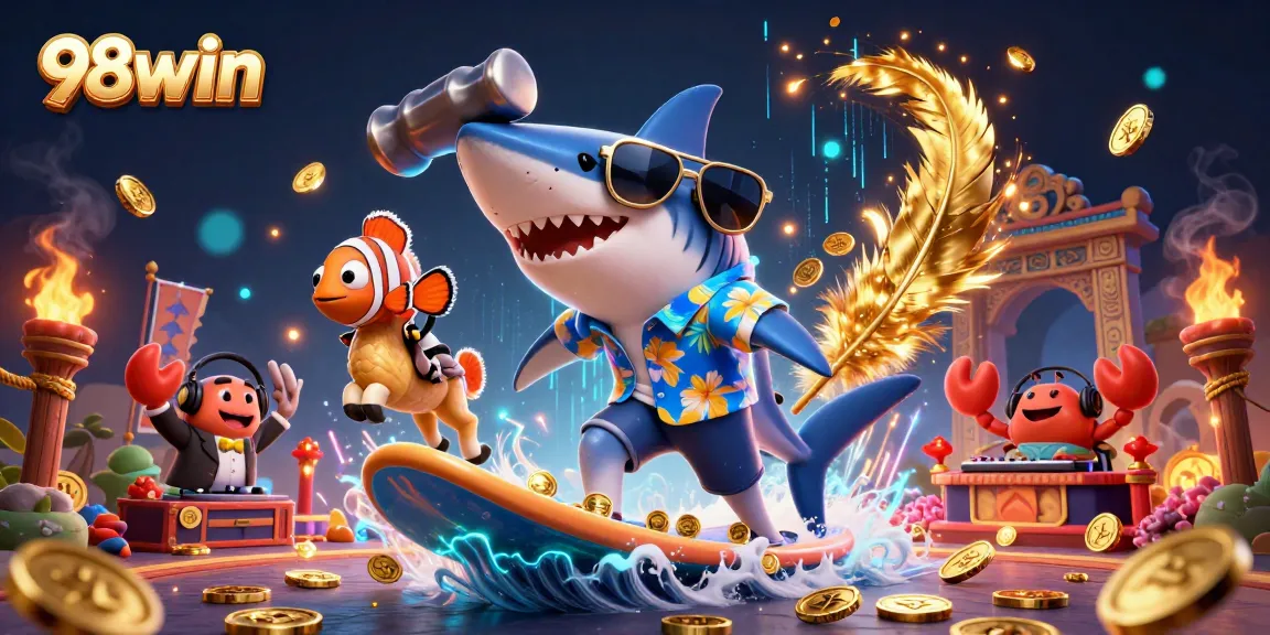 Engage in exciting gaming at 98win with a vibrant 3D casino scene filled with action and fun.