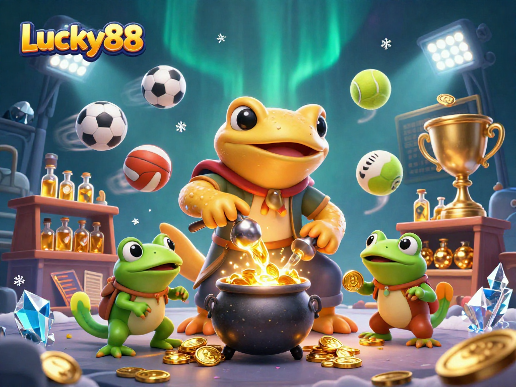 Experience thrilling betting action with Lucky88's golden alchemist and sports excitement in ultra-detailed 3D.