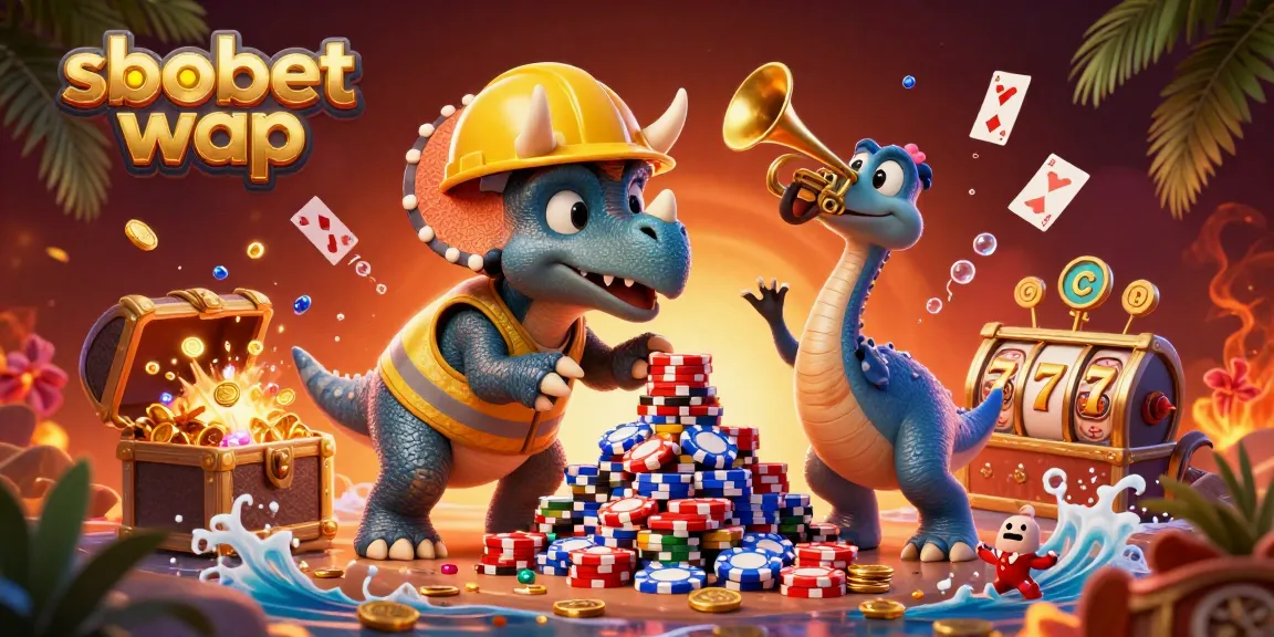 Experience sbobet wap excitement with vibrant casino-themed 3D illustration filled with dynamic gaming elements.