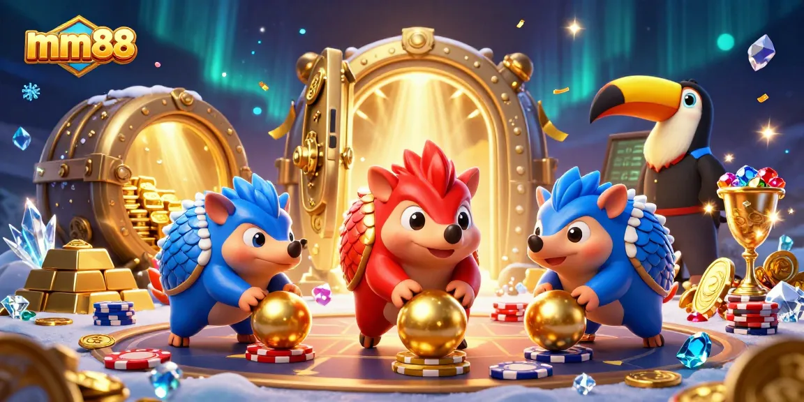 Experience mm88 with rival pangolins bowling through poker chips in a vibrant casino atmosphere.