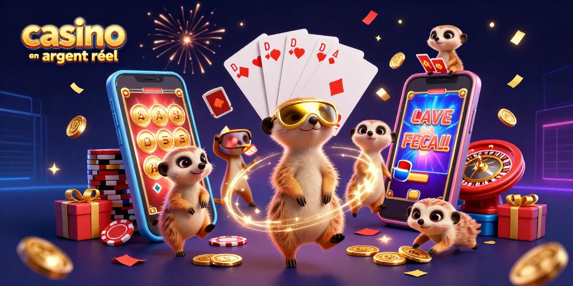Casino en ligne argent réel : des suricates gèrent un casino animé avec jeux et récompenses.