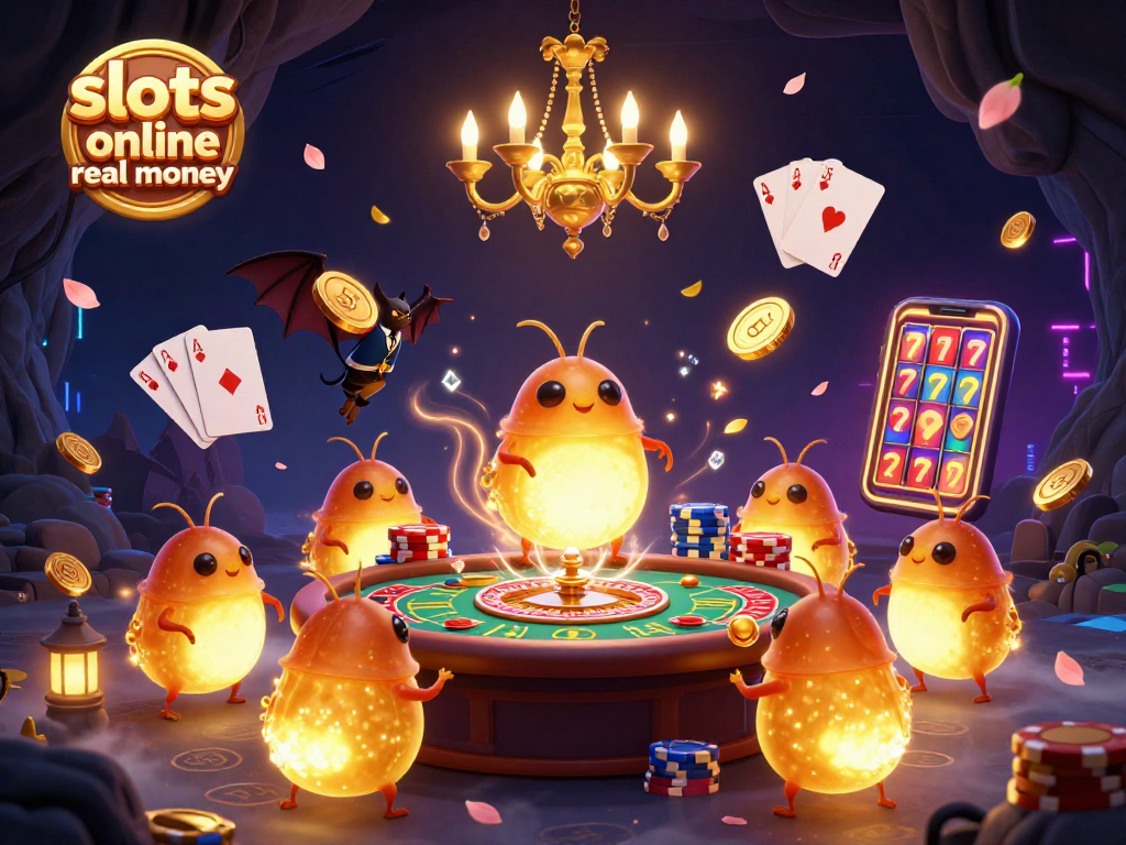 Spin and win with slots online real money featuring a colorful animated casino scene with glowworms and rich game elements.