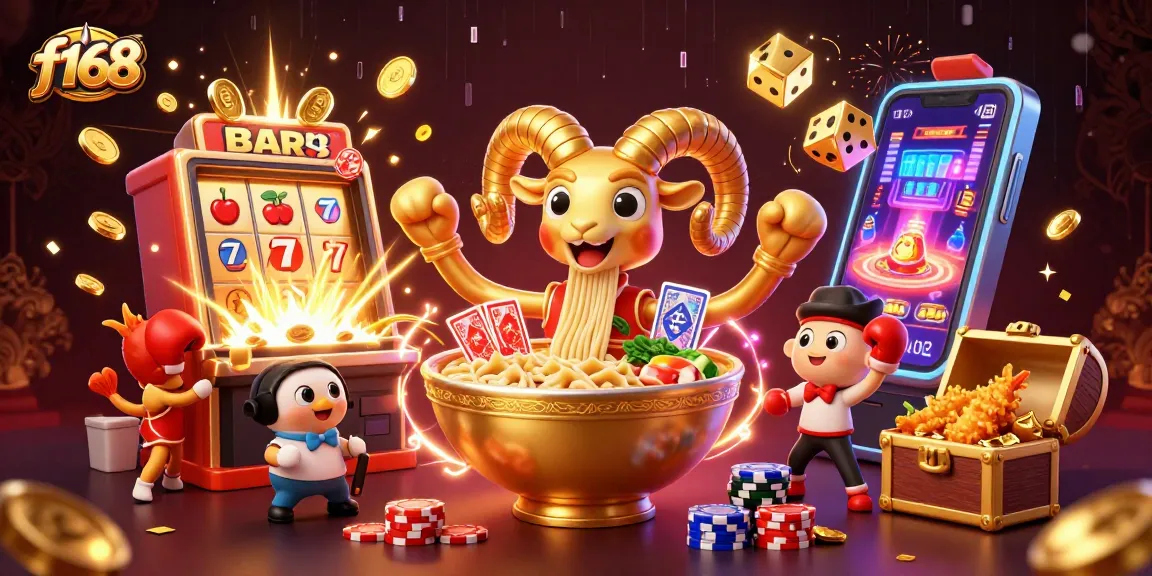 Enjoy thrilling gameplay at f168 with vibrant characters like a ramen bowl dealer amidst dynamic jackpot visuals.