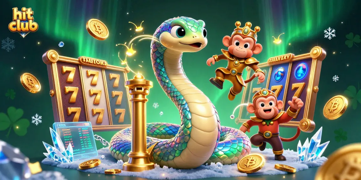 Spin the reels at hit club while enjoying vibrant 3D characters and crypto coins in a magical casino scene.