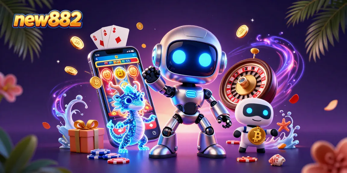 Engage with dynamic gaming at new882 featuring vibrant slot games and immersive 3D illustrations.