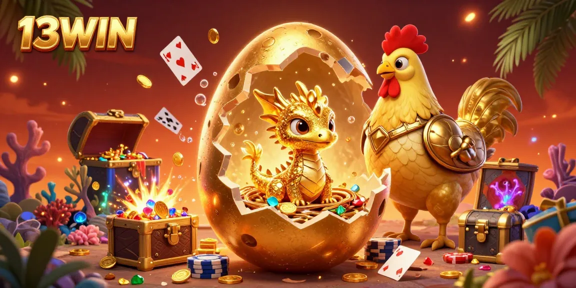 Experience thrilling gameplay at 13WIN with a golden dragon guarding poker chips in this vibrant casino scene.
