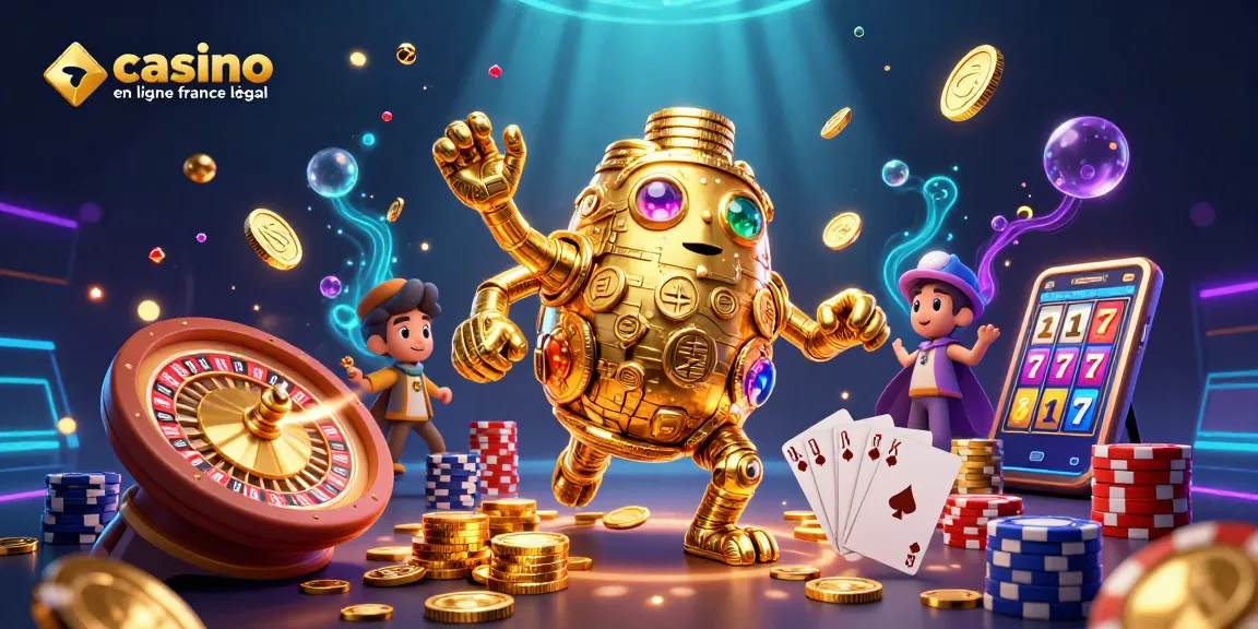 Plongée dans l'univers du casino en ligne France légal avec un golem en or animé parmi les jeux de casino.