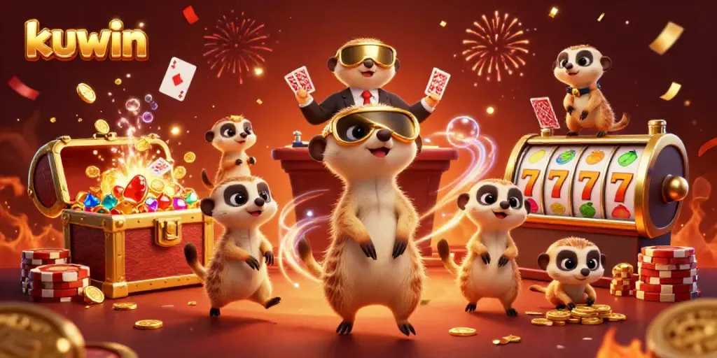 Kuwin reveals an exciting casino scene with charming meerkats managing games, delivering fun and rewards.