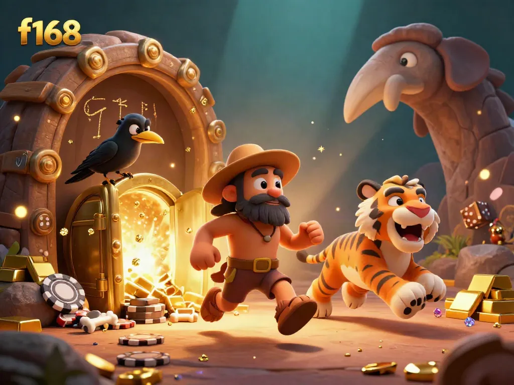Experience thrilling gaming action with f168, where a cartoon caveman and tiger run a prehistoric casino.