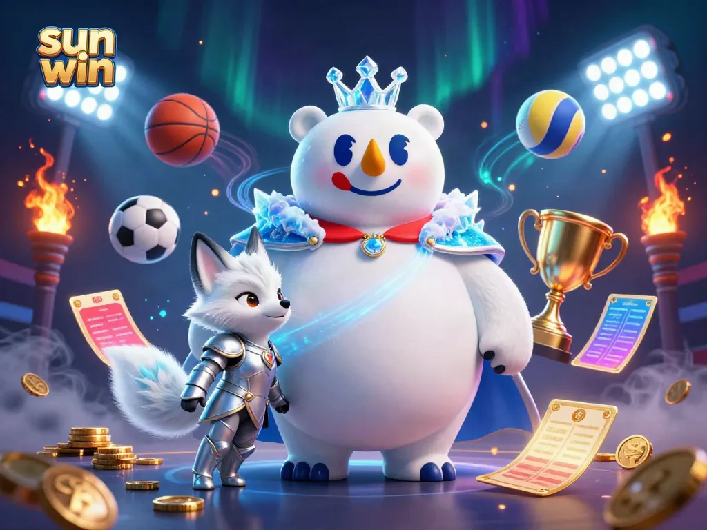 Experience the excitement of gaming at sun win featuring a cartoon ice king and snow fox in an action-packed casino scene.