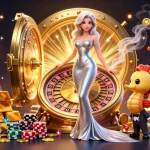 Hitclub brings excitement with a glamorous scene of a woman by a golden roulette wheel and treasure.