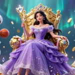 Engage in the thrilling world of MM88 casino with a regal princess amidst dynamic sports betting elements.