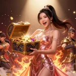 Watch trực tiếp đá gà as the Asian woman showcases an enchanting treasure chest and arena elements.