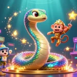 Engage with Sunwin’s colorful casino adventure featuring a lively monkey king and shimmering serpent.