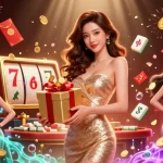 Nohu90 players enjoy vibrant slot action with golden coins and festive decor.