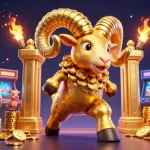 Experience thrilling gameplay at ht368 with a charging golden ram and colorful casino elements.