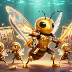 Experience thrilling RTP Slot action in this dynamic 3D scene with samurai hornet and casino elements.