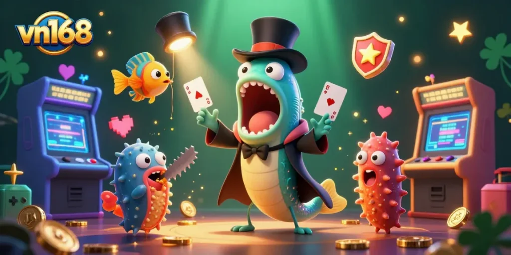 Spin the reels with vn168 as bioluminescent eels perform in an exciting casino environment.