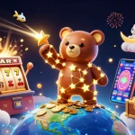 Catch thrilling casino wins at vn168 with a constellation bear, slot machine, and creative gaming elements.