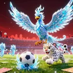 Watch trực tiếp bóng đá with an exciting depiction of a vibrant sports scene featuring an ice phoenix and football elements.