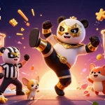 Jouez au casino en ligne paysafecard avec des symboles de jackpot et un panda lutteur en action.