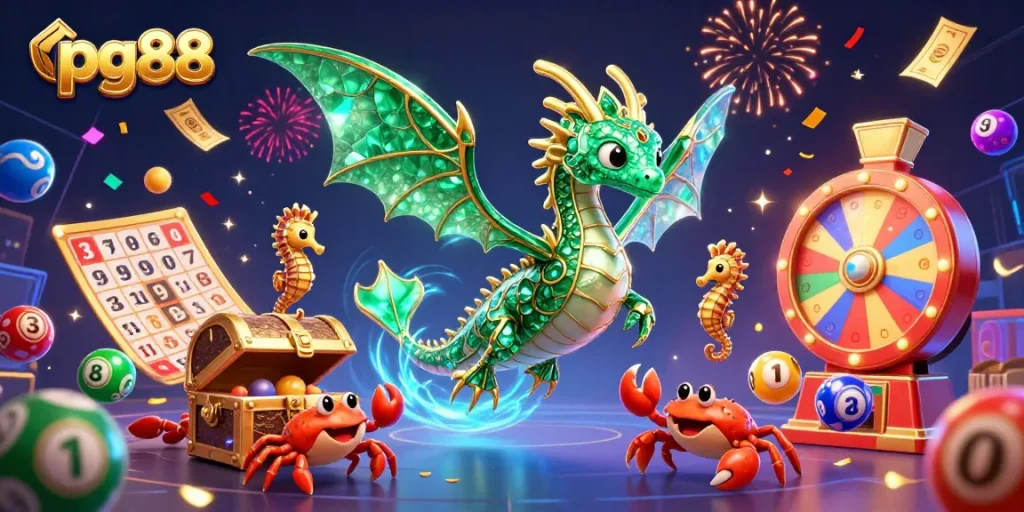 Engage in thrilling gameplay at pg88 surrounded by vibrant 3D casino elements and exciting treasures.