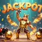 Experience the excitement at z1888 with a heroic beetle and golden tokens in a thrilling casino scene.