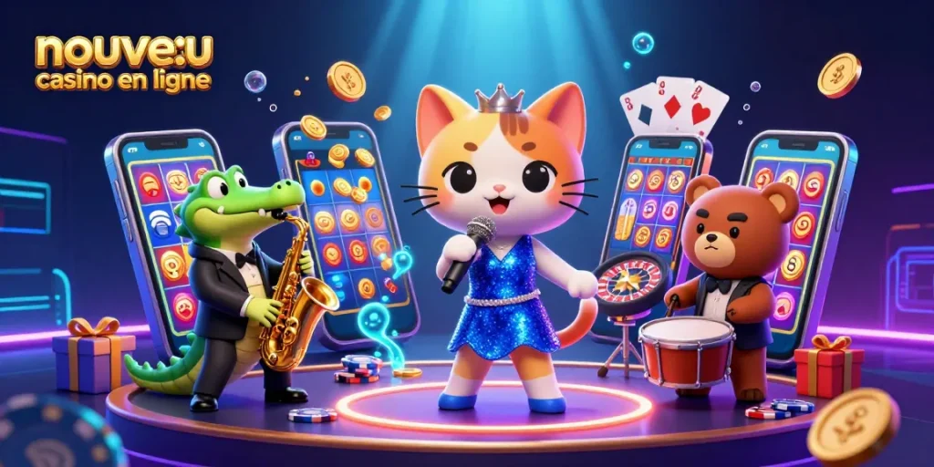 Découvrez le nouveau casino en ligne à travers cette scène animée vibrant d'énergie et de divertissement.