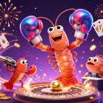 Play games at gg88 with a 3D mantis shrimp and vibrant casino elements creating a lively atmosphere.