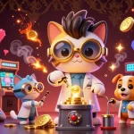 Engage with Go88's vibrant gaming world featuring a mad scientist cat and golden bubbles!