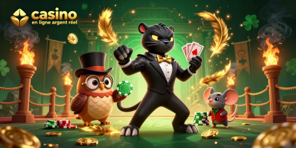 Jouez avec style dans un casino en ligne argent réel, avec une illustration 3D captivante.