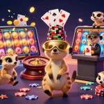 Jouez dans un casino en ligne argent réel avec des personnages de suricates animés dans une scène dynamique.
