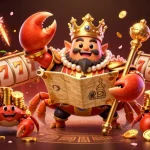 Experience ace96 casino with a golden crab emperor and vibrant gaming elements in a rich 3D scene.