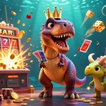 Une illustration 3D dynamique mettant en scène un T-Rex jouant aux cartes dans le meilleur casino en ligne France