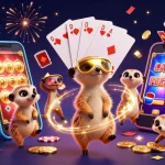 Casino en ligne argent réel : des suricates gèrent un casino animé avec jeux et récompenses.