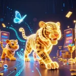 Découvrez le casino en ligne argent réel avec des symboles de jackpot, des pierres précieuses et un tigre néon en 3D.