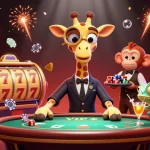 Gamble with style at 7c777 org featuring a high-roller giraffe at a vibrant poker table.
