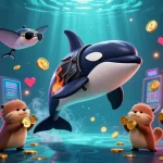 Spin the reels with NoHu90, featuring an orca whale, stingray, and sea otters in a vibrant casino scene.