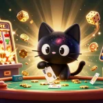 Experience excitement at Luckywin casino with a cosmic cat and colorful fox in a vibrant slot scene.