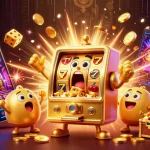 Les jeux casino en ligne argent réel s'animent avec des machines à sous dorées gagnantes et des pièces qui tombent.