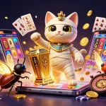 Experience bl555's vibrant gaming atmosphere with an Egyptian mummy cat and exciting slot games filling the scene.