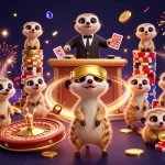 Experience the excitement of 32win casino with meerkats celebrating in a vibrant gaming scene filled with action.