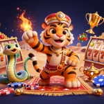 Experience BTY6137 with a vibrant 3D slot gaming scene featuring a tiger sultan on a poker chip carpet.