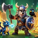 Engage with the vibrant mu88 online casino world, featuring a heroic Viking wolf warrior alongside treasures and exciting jackpot elements.