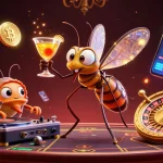 Visualisez les meilleurs sites de paris sportifs avec une illustration de personnages de casino animés et des éléments sportifs dynamiques.