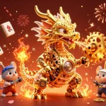Experience the vibrant world of winbox with a golden dragon and festive gaming elements in a casino setting.